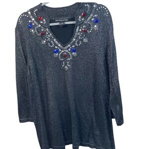 Lauren‎ Michelle Woman Embellished Rhinestone Tunic Top Sparkle Blouse